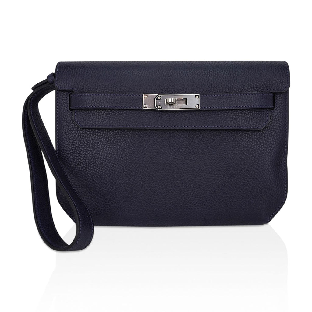 👜Kelly Depeches 25 Pouch Blue Ocean Galop D’Vache Leather with Palladium Hardware