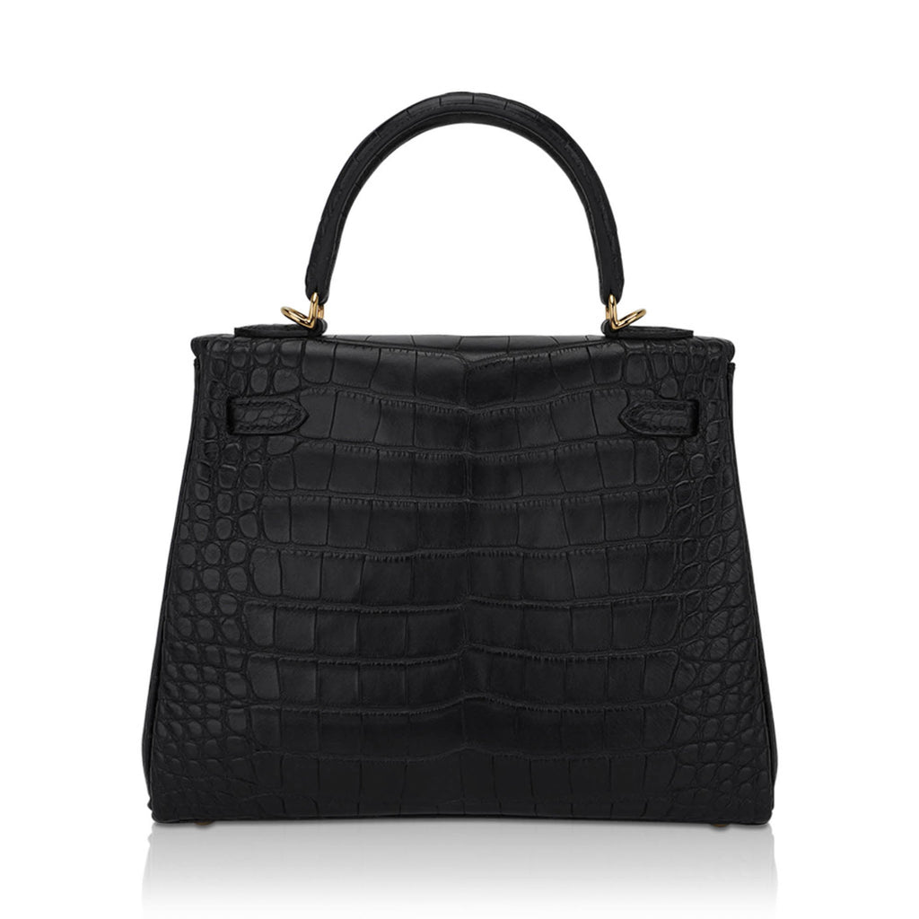 👜Kelly 25 Retourne Bag Black Matte Alligator with Gold Hardware