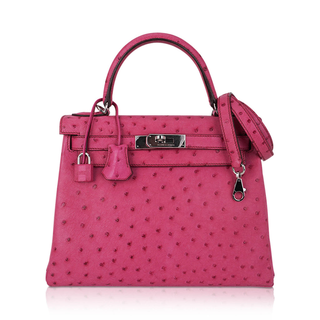 👜Kelly 25 Retourne Bag Fuchsia Ostrich with Palladium Hardware