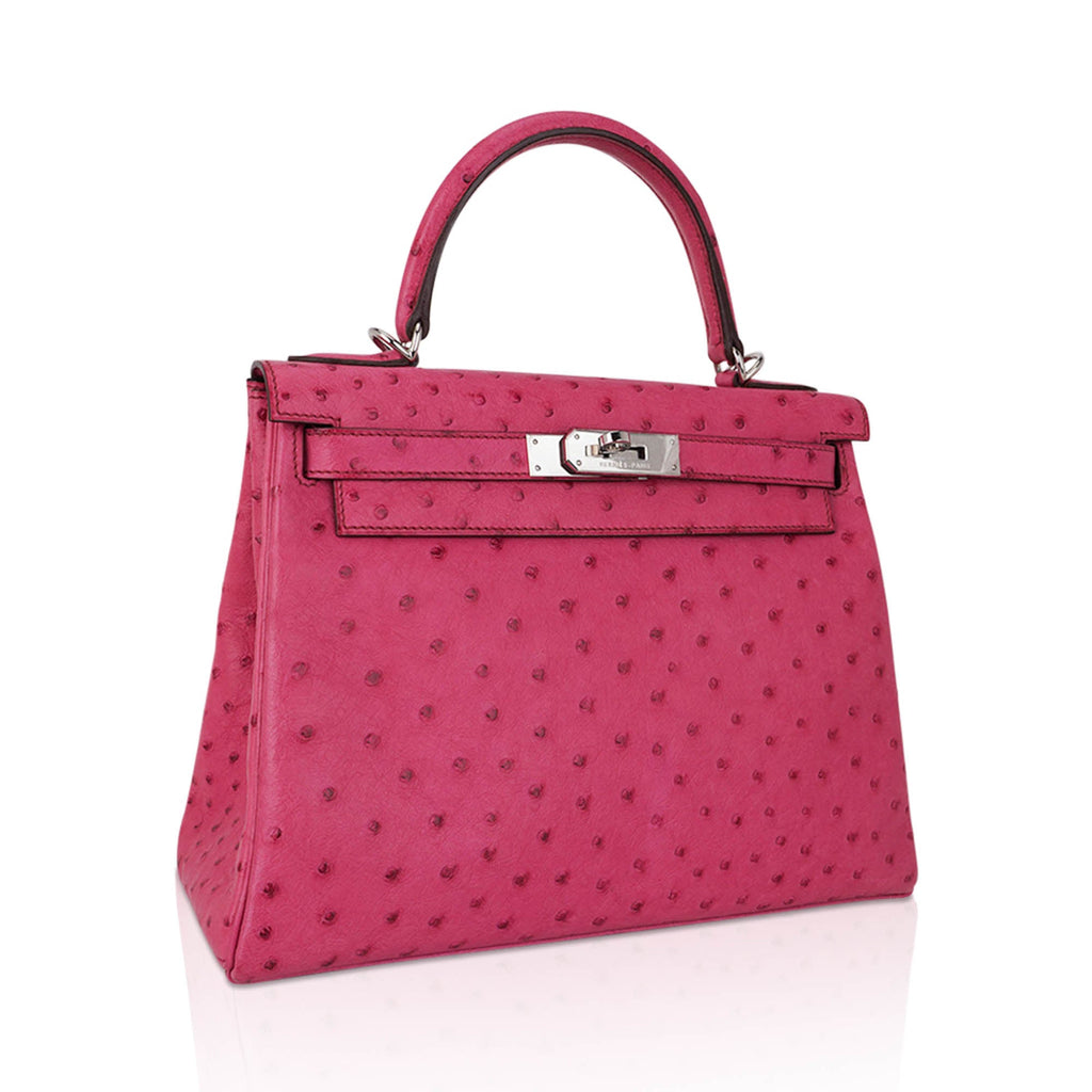 👜Kelly 25 Retourne Bag Fuchsia Ostrich with Palladium Hardware
