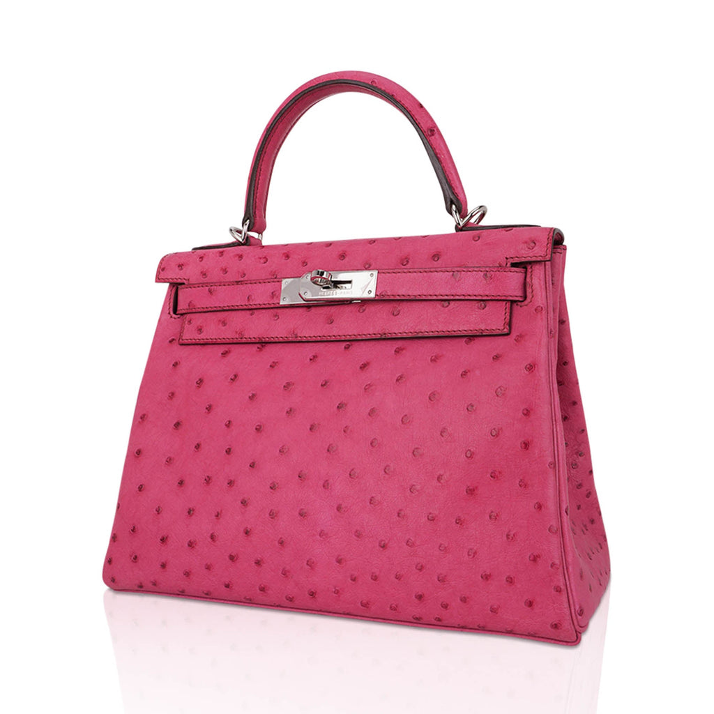 👜Kelly 25 Retourne Bag Fuchsia Ostrich with Palladium Hardware
