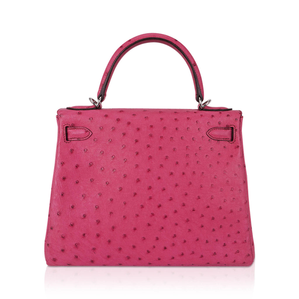 👜Kelly 25 Retourne Bag Fuchsia Ostrich with Palladium Hardware