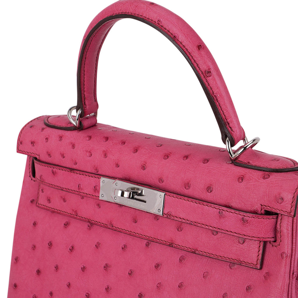 👜Kelly 25 Retourne Bag Fuchsia Ostrich with Palladium Hardware