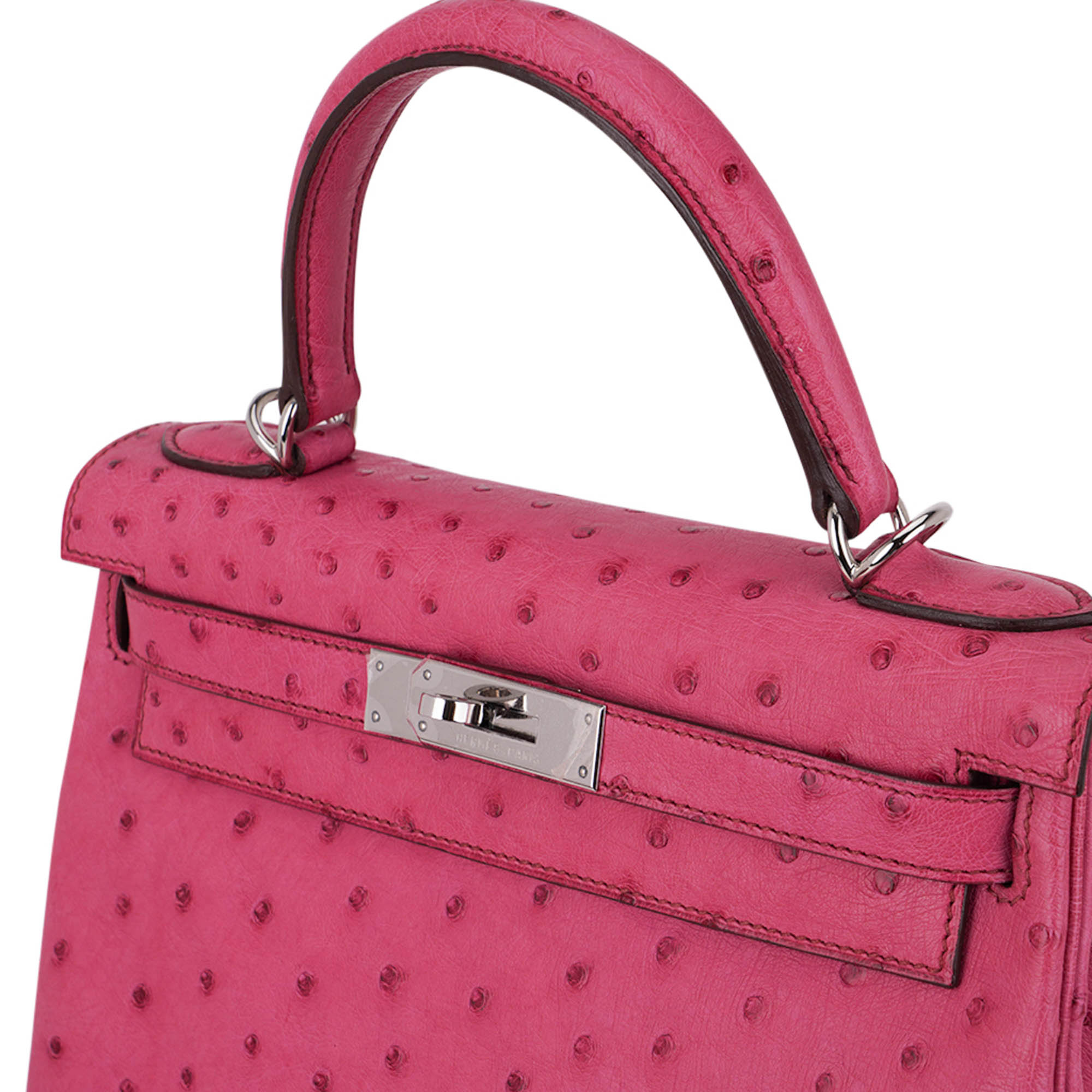 👜Kelly 25 Retourne Bag Fuchsia Ostrich with Palladium Hardware