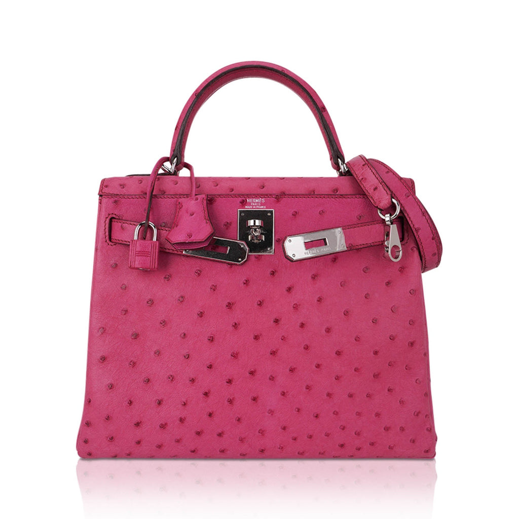 👜Kelly 25 Retourne Bag Fuchsia Ostrich with Palladium Hardware