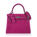 👜Kelly 25 Retourne Bag Rose Scheherazade Matte Alligator with Palladium Hardware