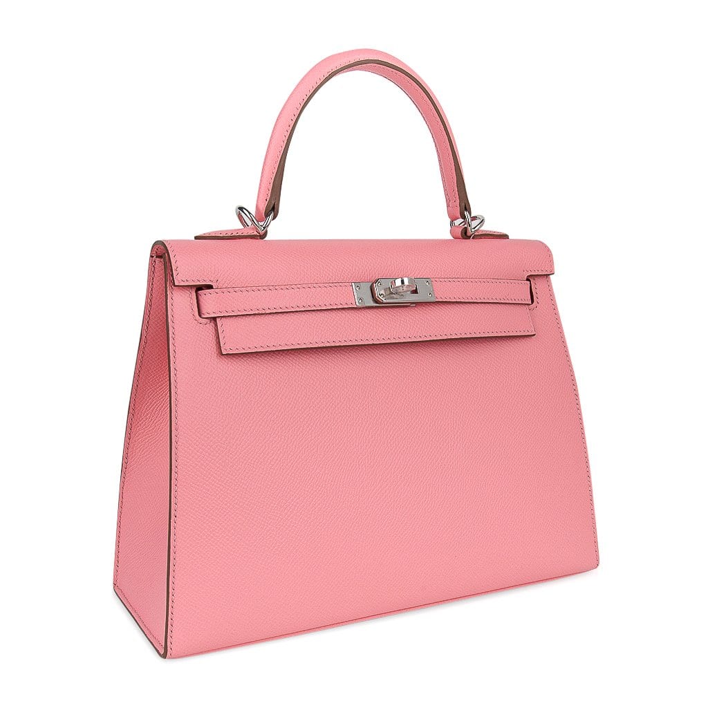 👜Kelly 25 Sellier Bag Pink Rose Confetti Palladium Hardware Epsom Leather