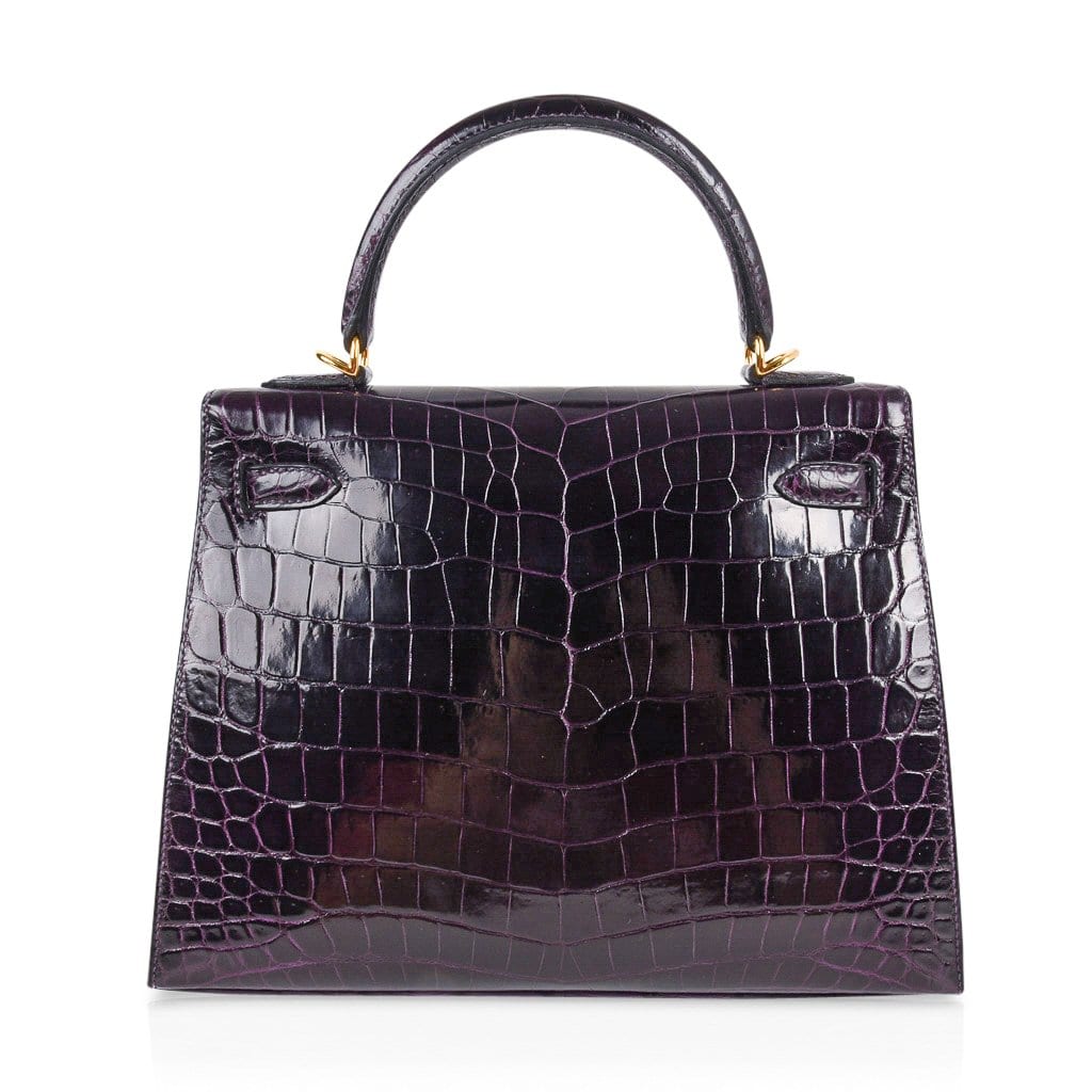 👜Kelly 25 Bag Sellier Crocodile Prunoir Gold Hardware