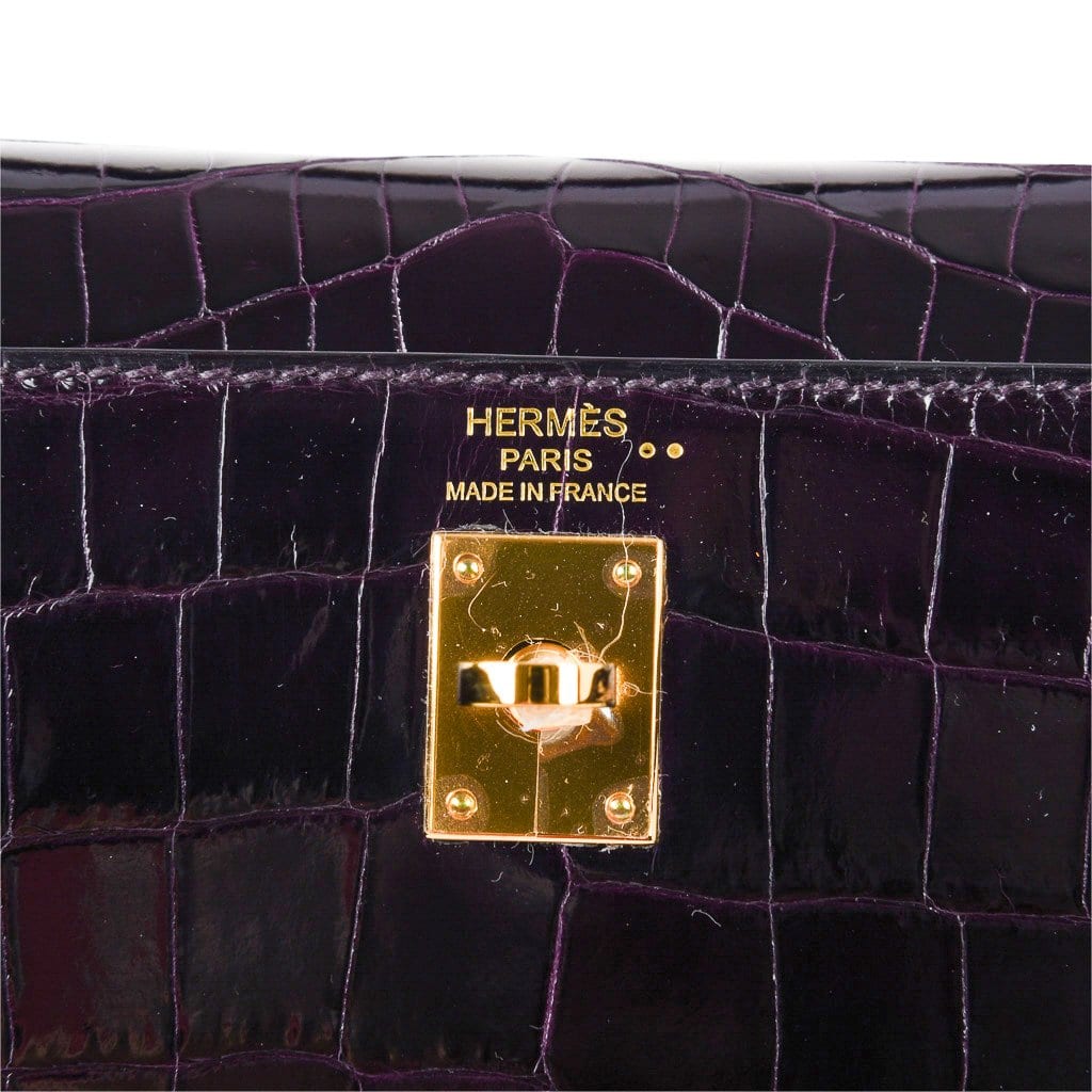 👜Kelly 25 Bag Sellier Crocodile Prunoir Gold Hardware