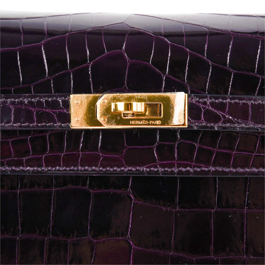 👜Kelly 25 Bag Sellier Crocodile Prunoir Gold Hardware