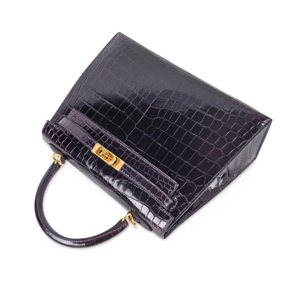 👜Kelly 25 Bag Sellier Crocodile Prunoir Gold Hardware
