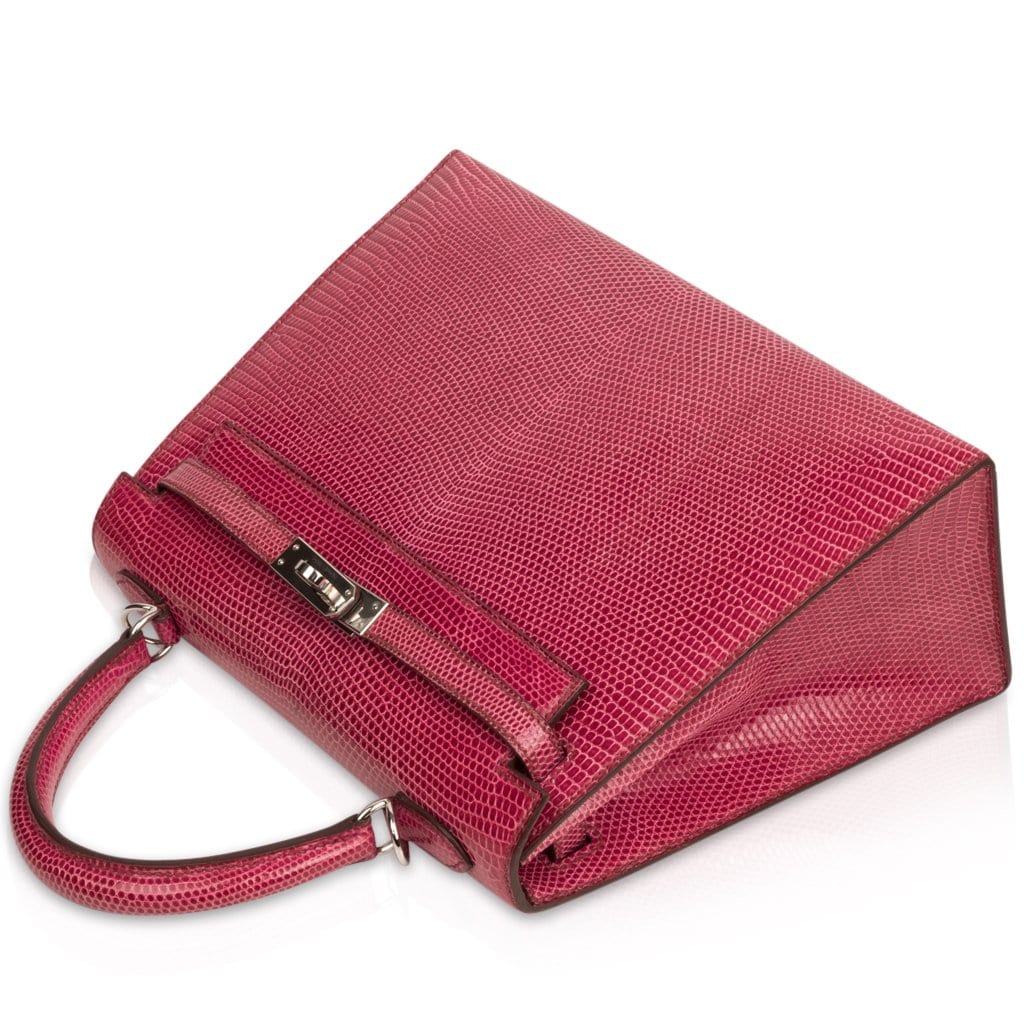 👜Kelly 25 Sellier Bag Fuschia Lizard with Palladium Hardware