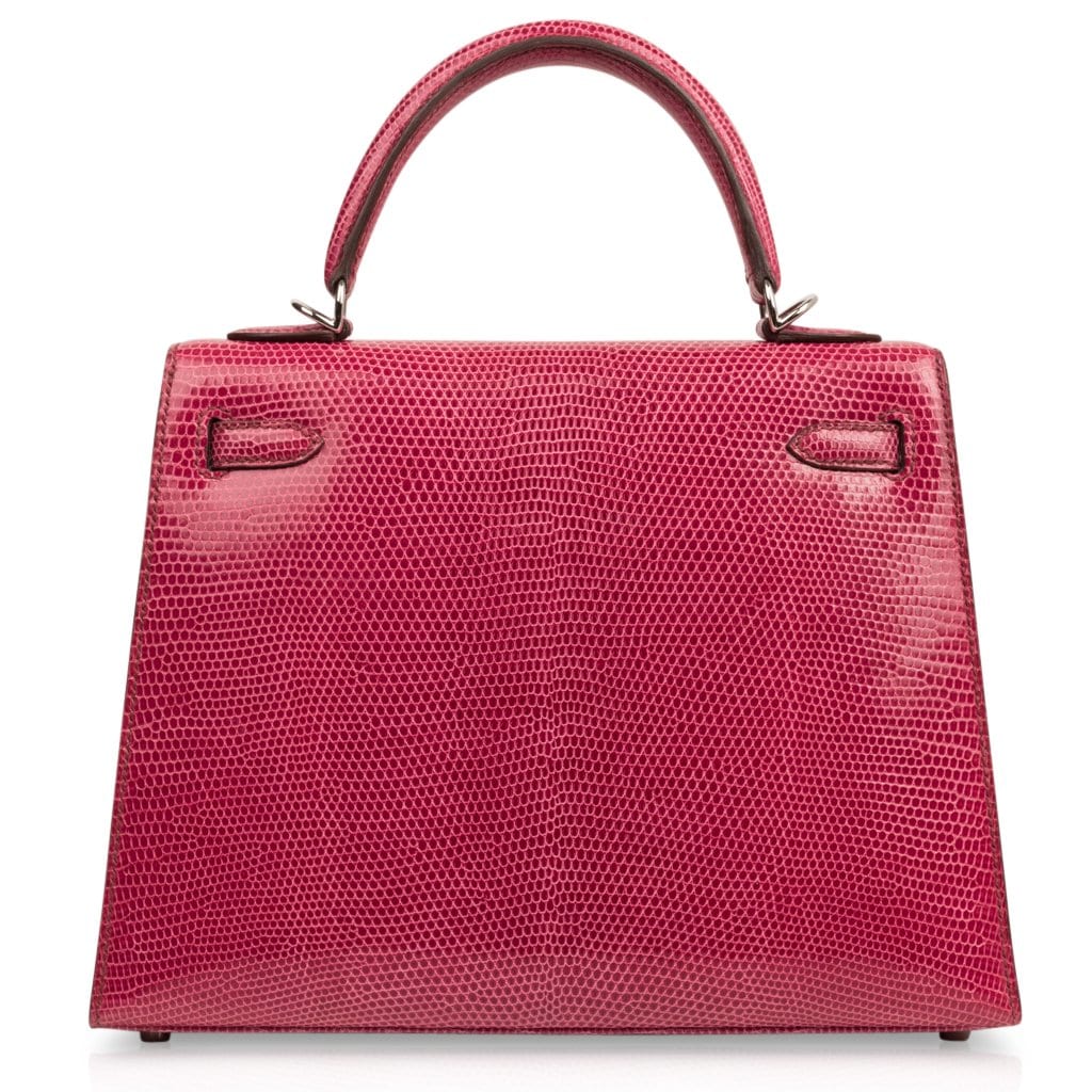 👜Kelly 25 Sellier Bag Fuschia Lizard with Palladium Hardware