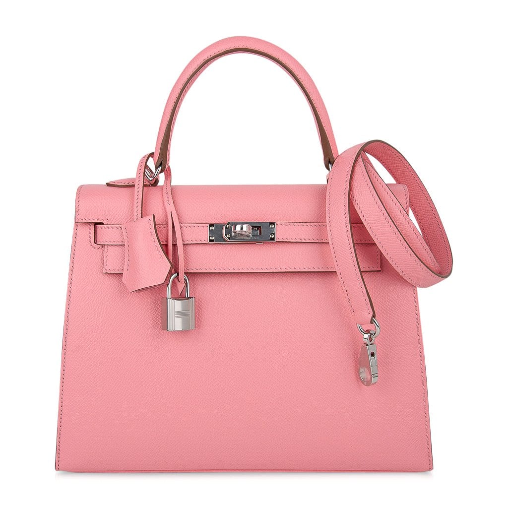 👜Kelly 25 Sellier Bag Pink Rose Confetti Palladium Hardware Epsom Leather