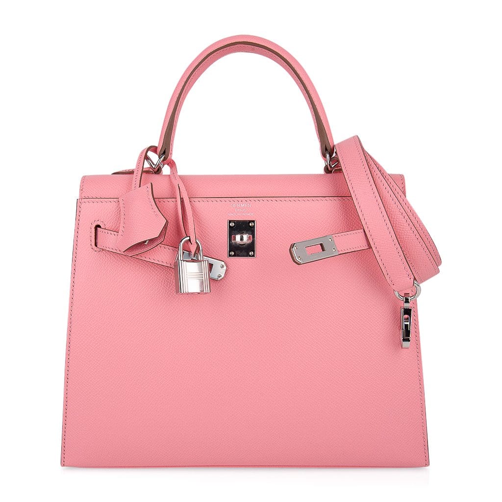 👜Kelly 25 Sellier Bag Pink Rose Confetti Palladium Hardware Epsom Leather