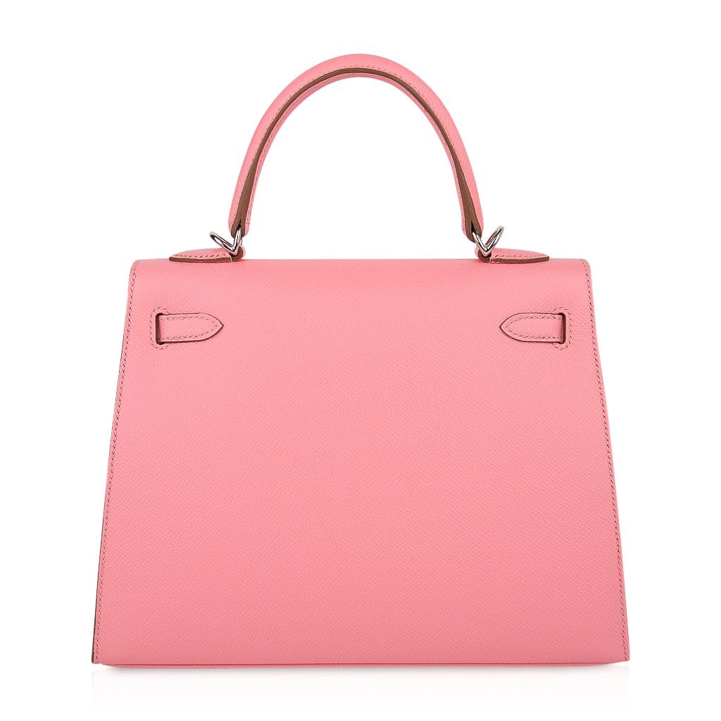 👜Kelly 25 Sellier Bag Pink Rose Confetti Palladium Hardware Epsom Leather