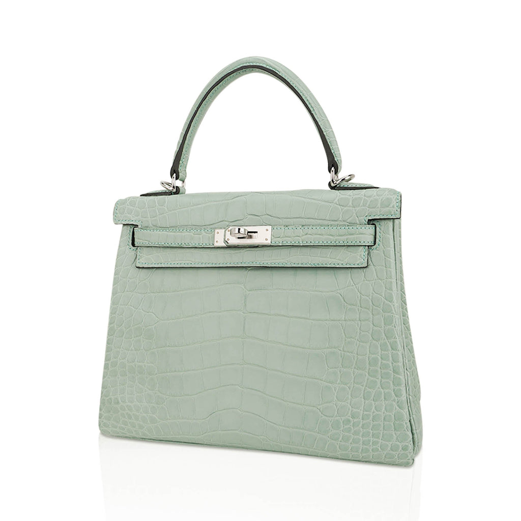 👜Kelly 25 Retourne Bag Vert d’Eau Matte Alligator with Palladium Hardware