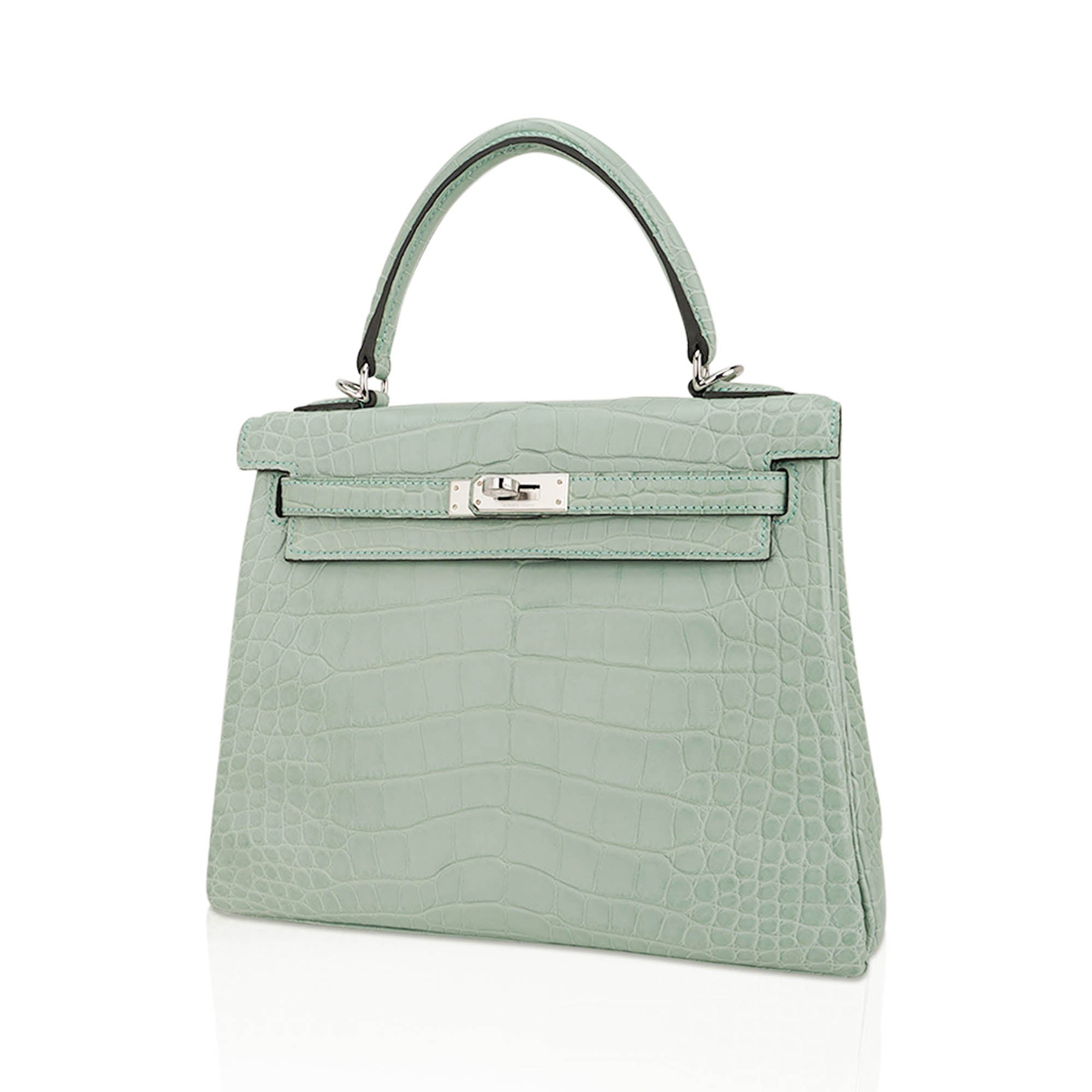 👜Kelly 25 Retourne Bag Vert d’Eau Matte Alligator with Palladium Hardware