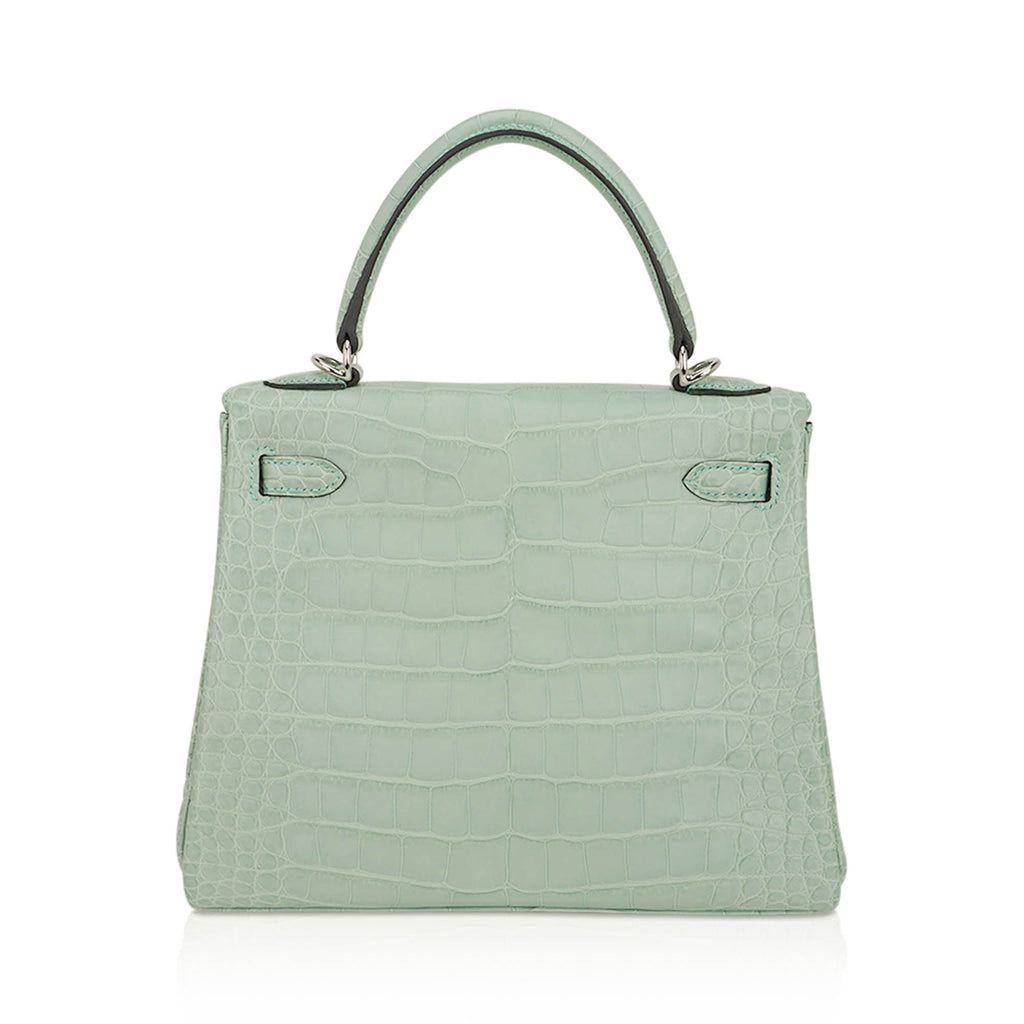 👜Kelly 25 Retourne Bag Vert d’Eau Matte Alligator with Palladium Hardware