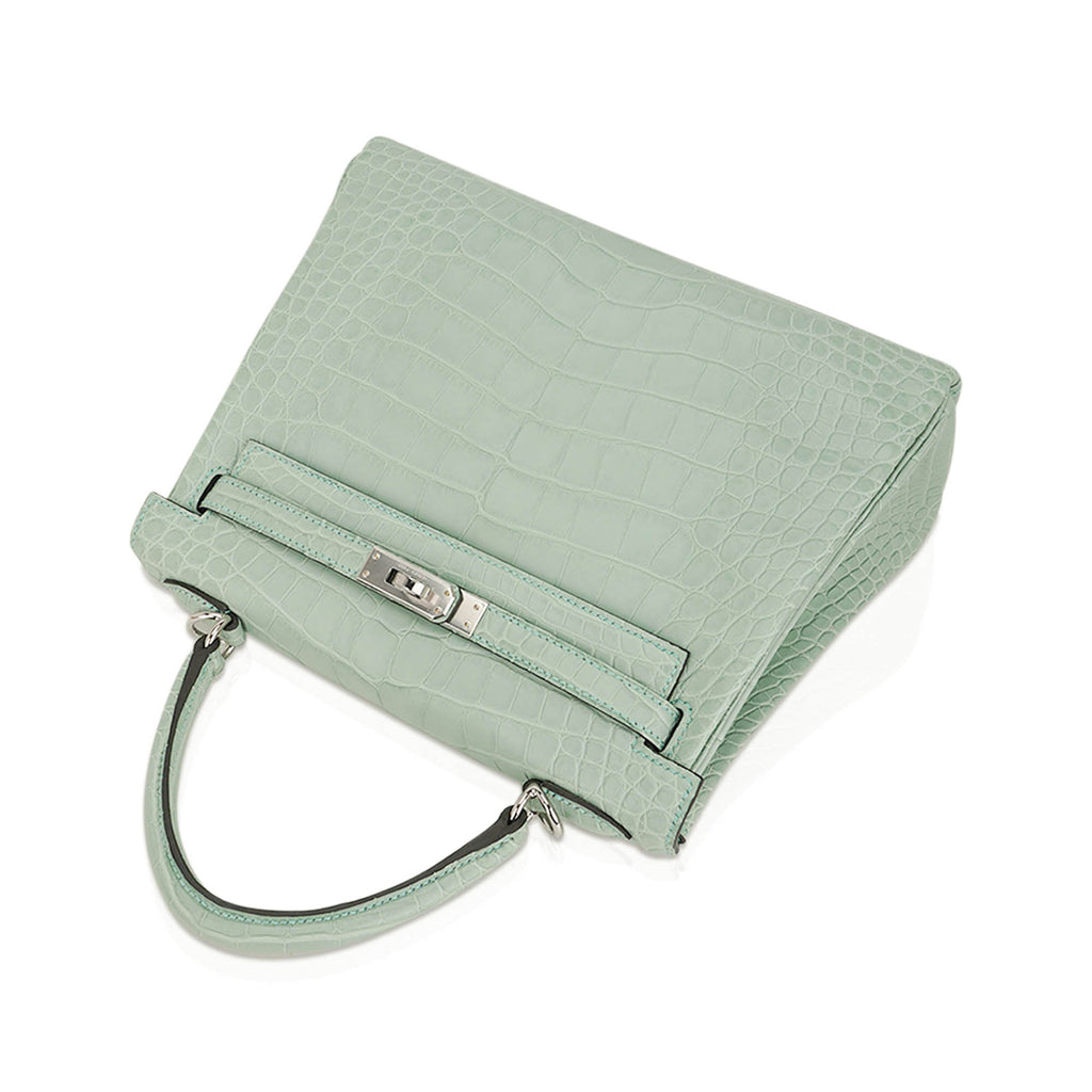 👜Kelly 25 Retourne Bag Vert d’Eau Matte Alligator with Palladium Hardware
