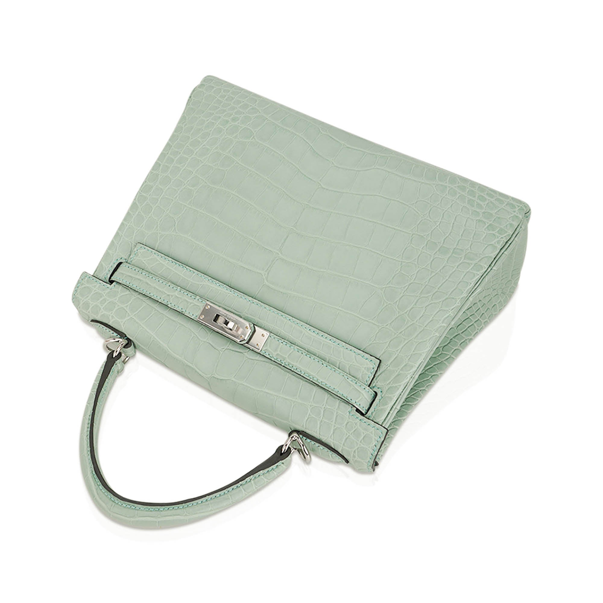 👜Kelly 25 Retourne Bag Vert d’Eau Matte Alligator with Palladium Hardware