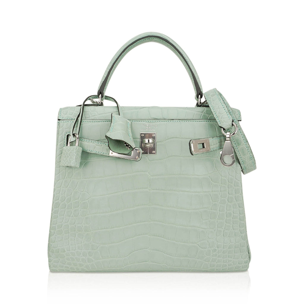 👜Kelly 25 Retourne Bag Vert d’Eau Matte Alligator with Palladium Hardware