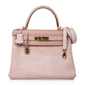 👜Kelly 28 Pink Dalmation Buffalo Skipper Leather Bag Gold Hardware