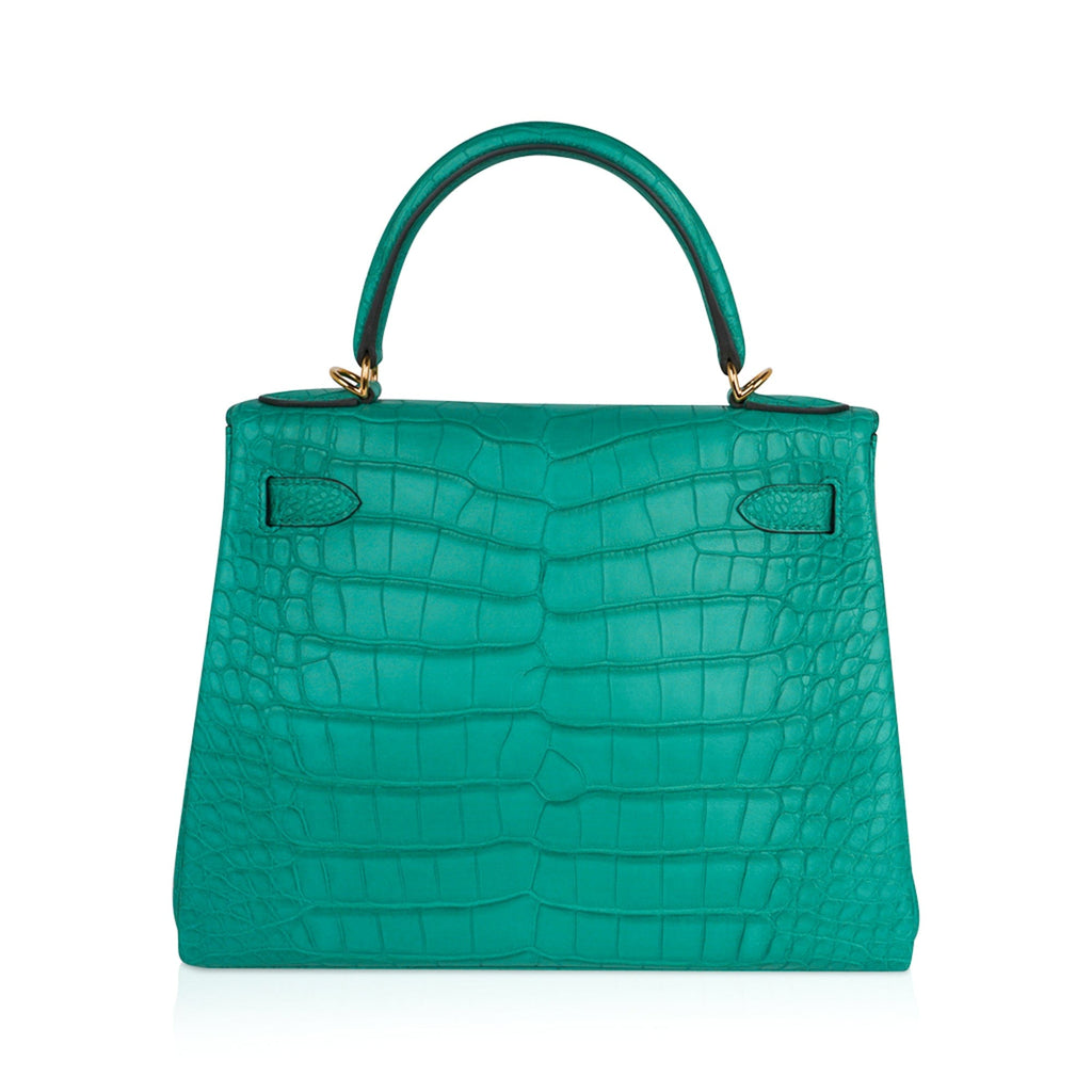 👜Kelly 28 Bag Vert Jade Matte Alligator Gold Hardware