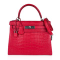 👜Kelly 28 Bag Rose Extreme Matte Alligator with Palladium Hardware
