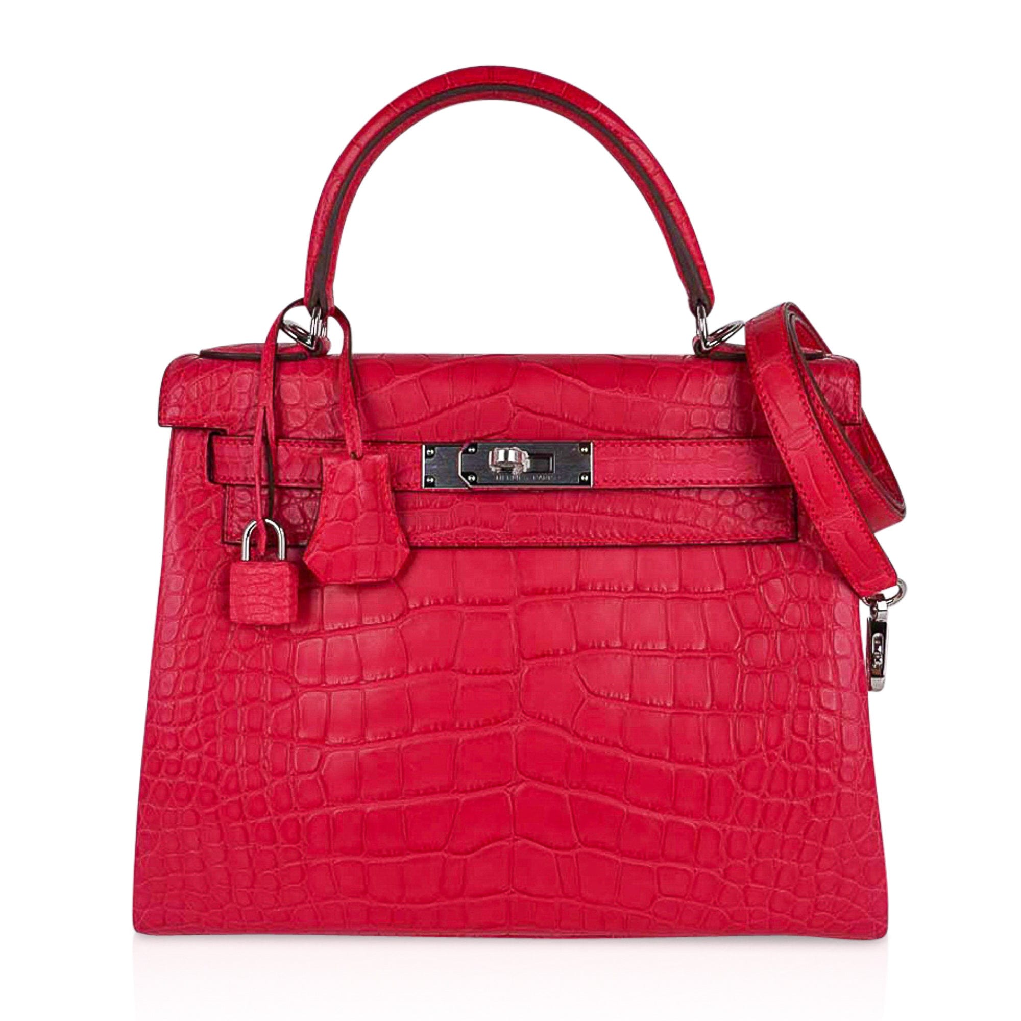 👜Kelly 28 Bag Rose Extreme Matte Alligator with Palladium Hardware