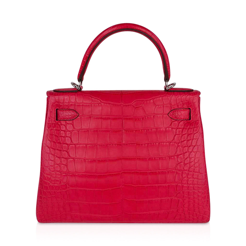 👜Kelly 28 Bag Rose Extreme Matte Alligator with Palladium Hardware