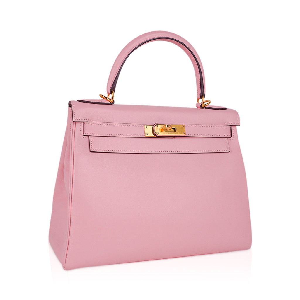 👜Kelly 28 Bag Rose Sakura Gold Hardware Swift Leather