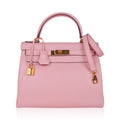 👜Kelly 28 Bag Rose Sakura Gold Hardware Swift Leather
