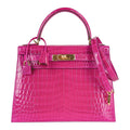 👜Kelly 28 Sellier Bag Rose Scheherazade Crocodile Gold Hardware