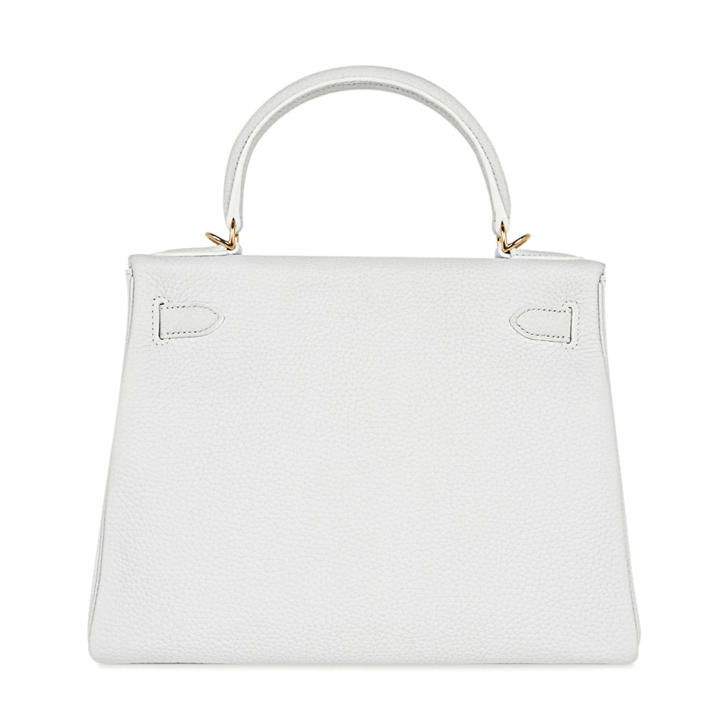👜Kelly 28 Retourne Bag White Clemence Leather with Gold Hardware