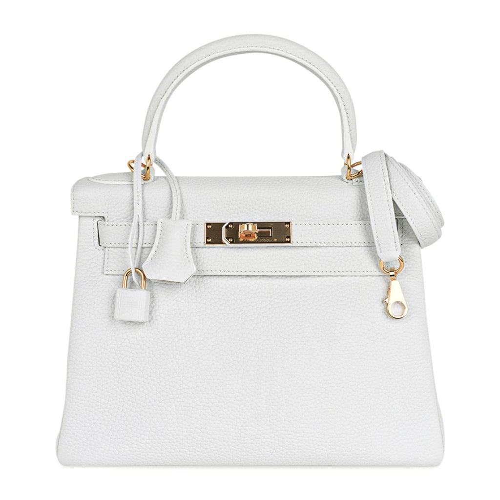 👜Kelly 28 Retourne Bag White Clemence Leather with Gold Hardware