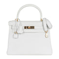👜Kelly 28 Retourne Bag White Clemence Leather with Gold Hardware
