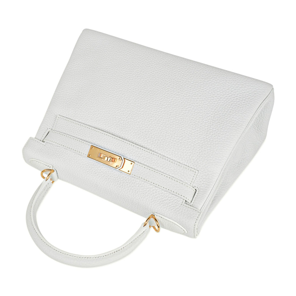 👜Kelly 28 Retourne Bag White Clemence Leather with Gold Hardware