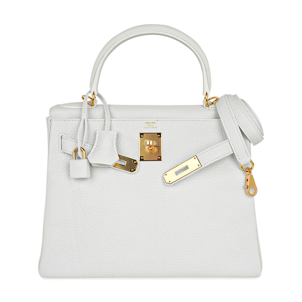 👜Kelly 28 Retourne Bag White Clemence Leather with Gold Hardware