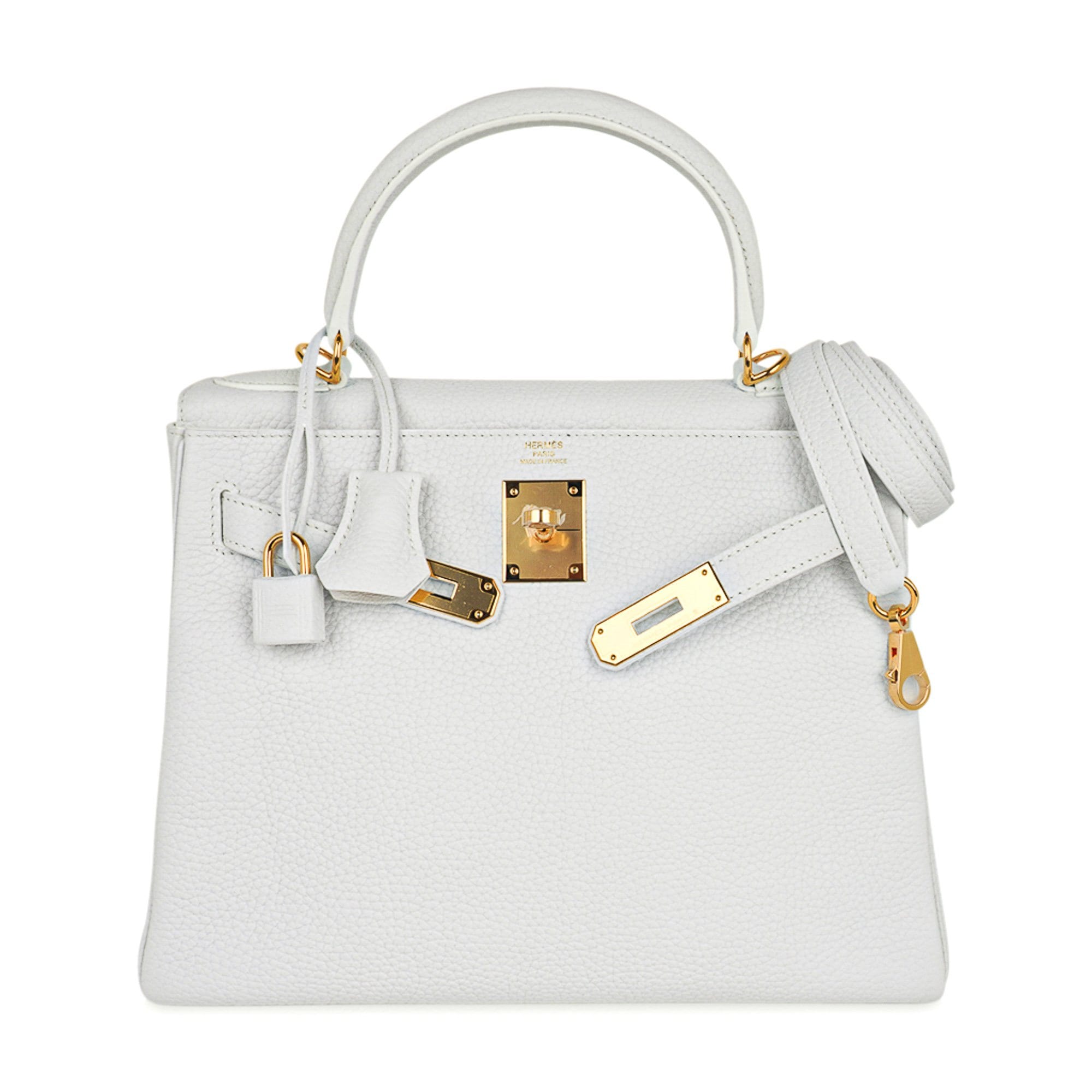 👜Kelly 28 Retourne Bag White Clemence Leather with Gold Hardware