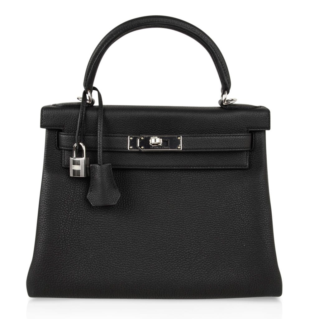 👜Kelly 28 Bag Black Retourne Togo Palladium Hardware