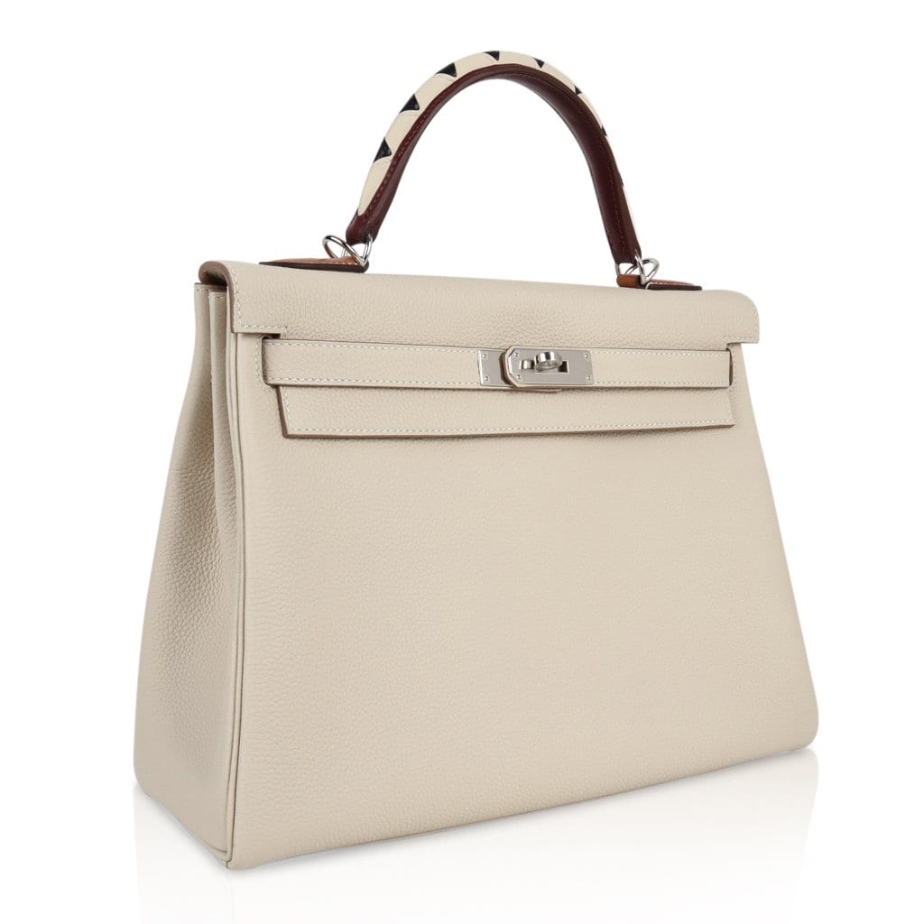 👜Limited Edition Kelly 32 Retourne Bag Au Galop Craie Togo Leather with Palladium Hardware