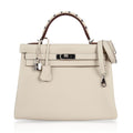 👜Limited Edition Kelly 32 Retourne Bag Au Galop Craie Togo Leather with Palladium Hardware
