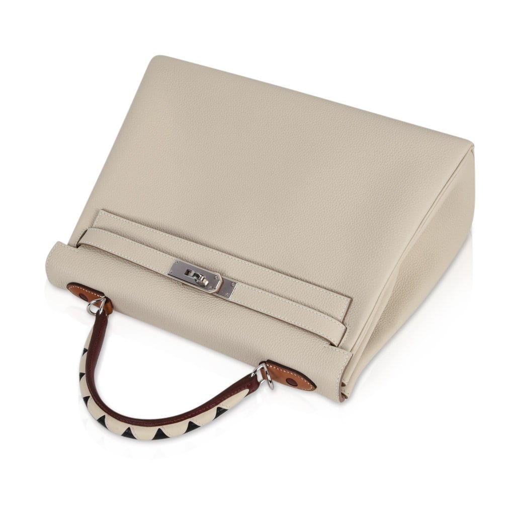 👜Limited Edition Kelly 32 Retourne Bag Au Galop Craie Togo Leather with Palladium Hardware