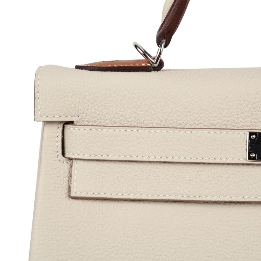 👜Limited Edition Kelly 32 Retourne Bag Au Galop Craie Togo Leather with Palladium Hardware
