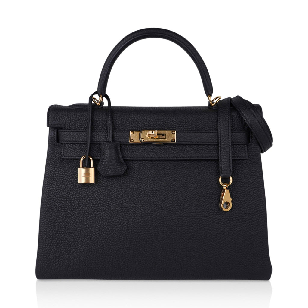 👜Kelly 32 Retourne Bag Black Gold Hardware Togo Leather