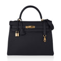 👜Kelly 32 Retourne Bag Black Gold Hardware Togo Leather