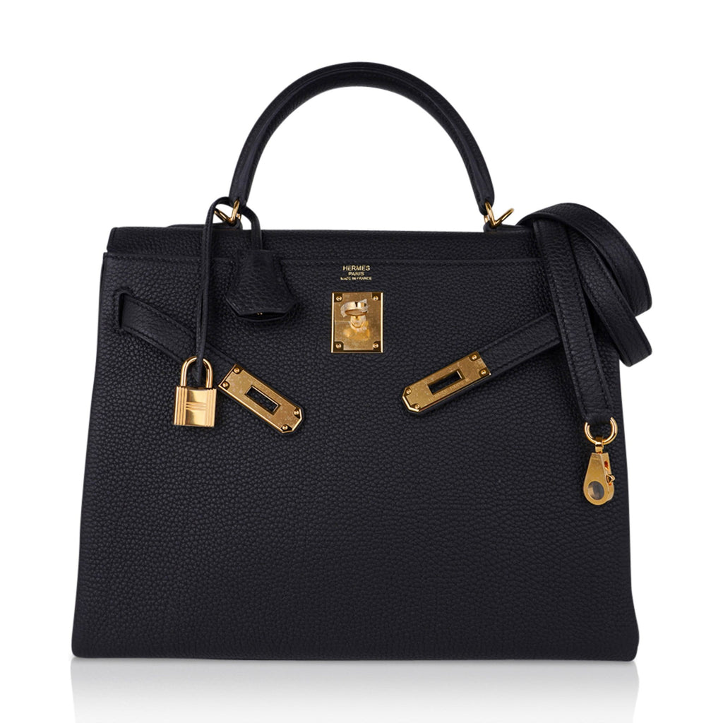 👜Kelly 32 Retourne Bag Black Gold Hardware Togo Leather