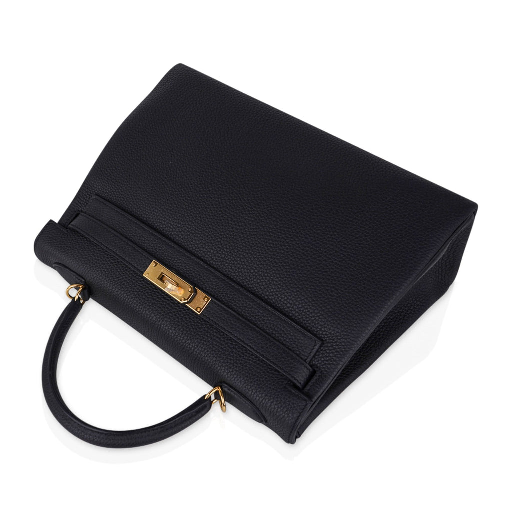 👜Kelly 32 Retourne Bag Black Gold Hardware Togo Leather