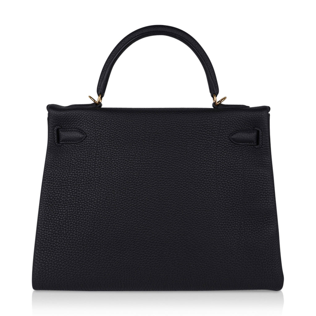 👜Kelly 32 Retourne Bag Black Gold Hardware Togo Leather